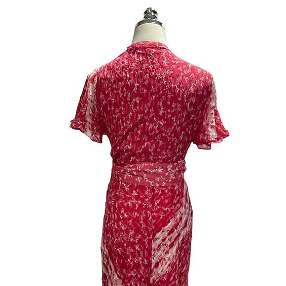 TANYA TAYLOR Blaire Floral‎ Silk Midi Dress Dress Ditsy Red Stripe Guava Pink  6 - Picture 10 of 12